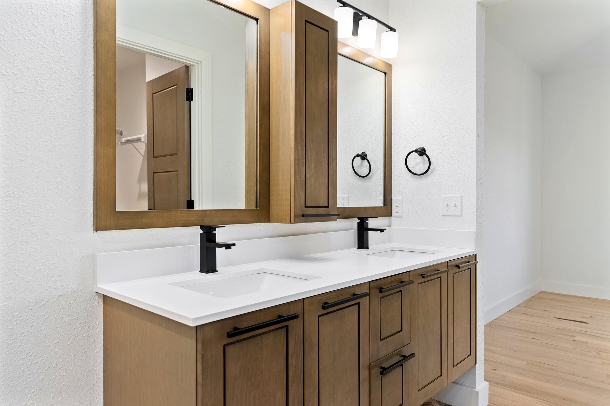 Oak Ridge Farms — double vanity with framed mirrors